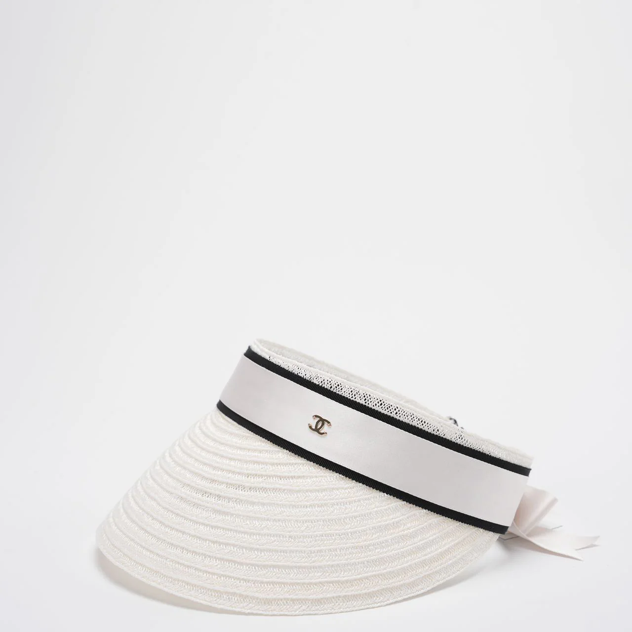 Chanel Abaca Cotton Ribbon Visor in Ecru White Side