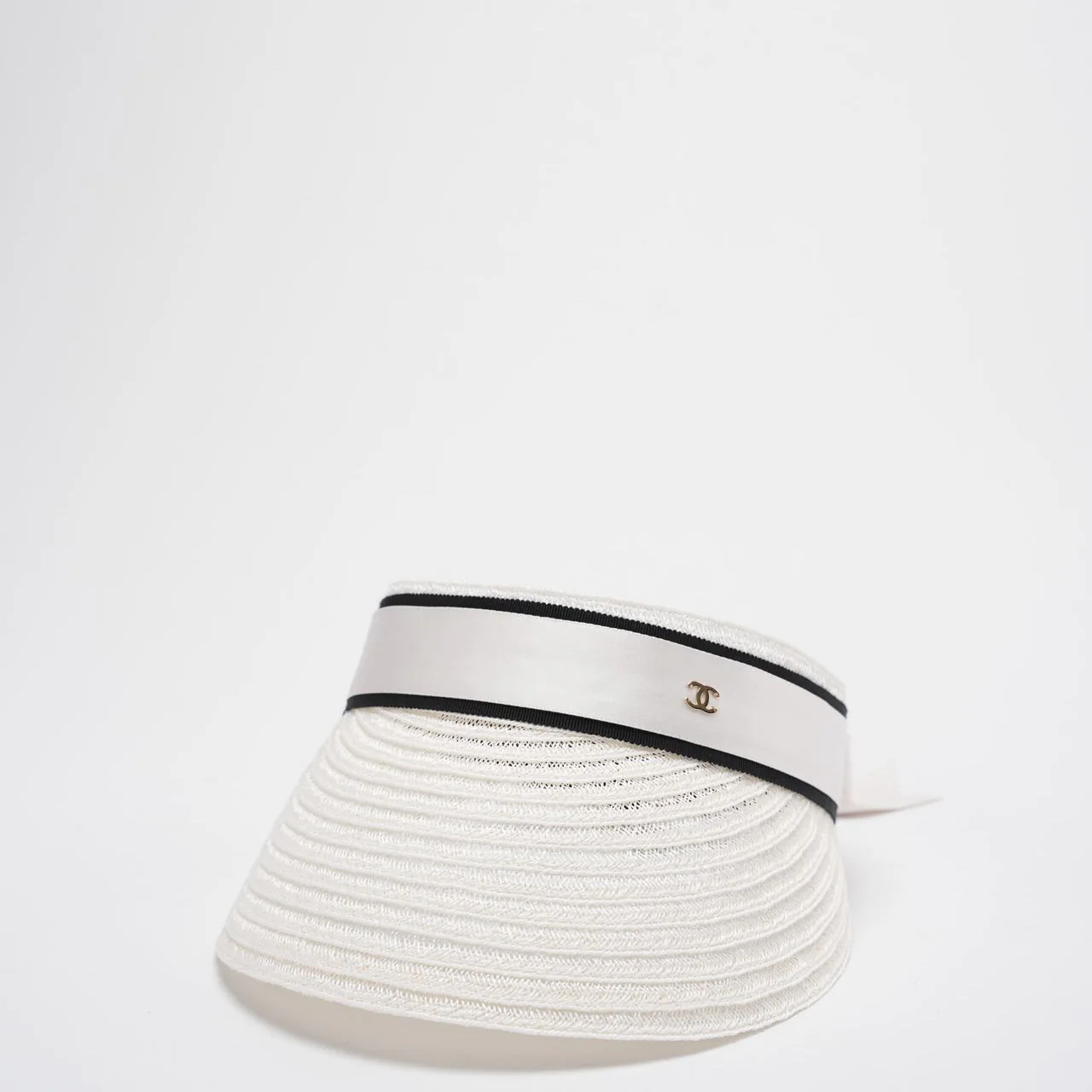 Chanel Abaca Cotton Ribbon Visor in Ecru White Front