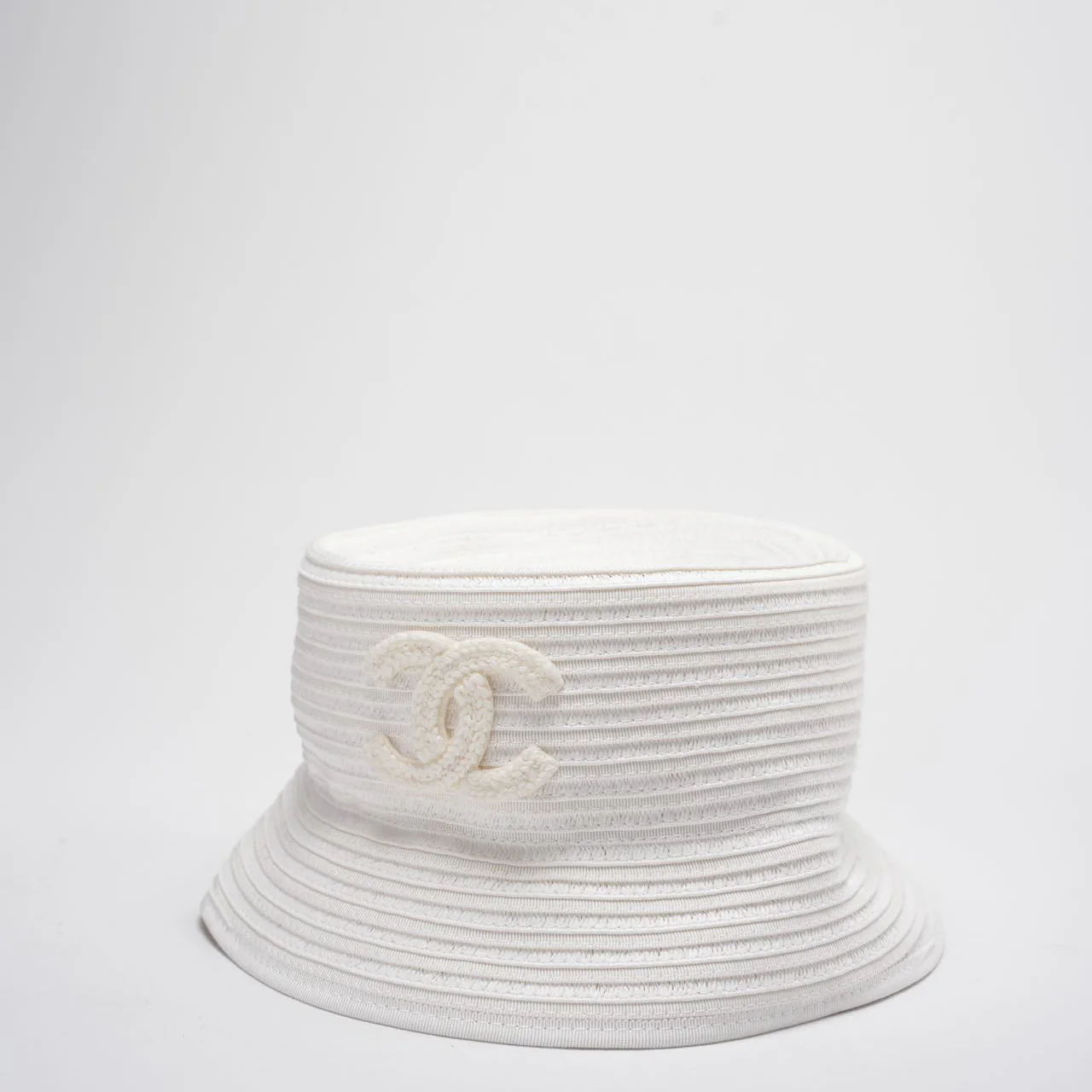 Chanel CC Bucket Hat in Cream White Size 55cm Front