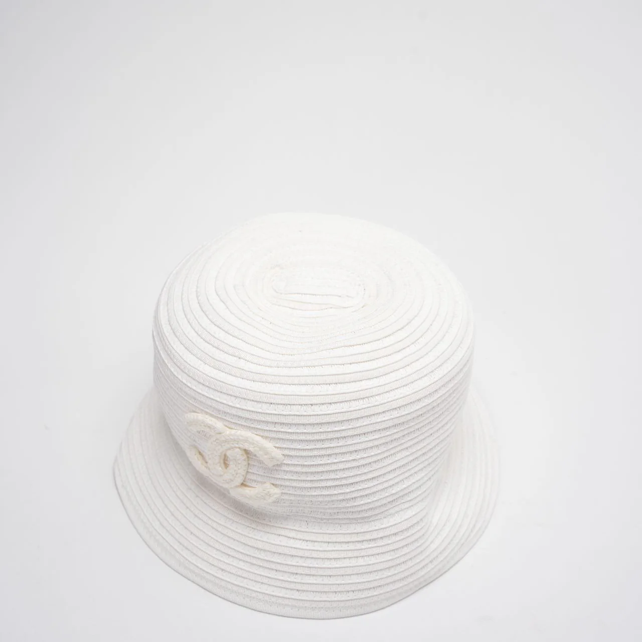 Chanel CC Bucket Hat in Cream White Size 55cm Up