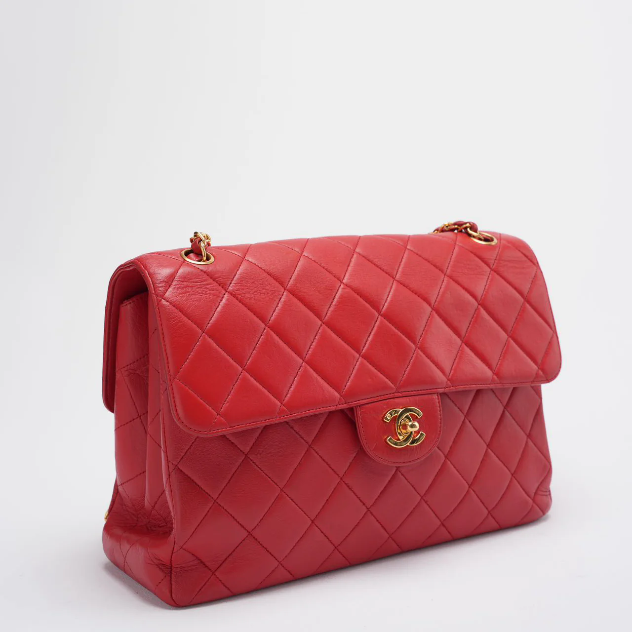 Chanel Vintage Red Classic Timeless Double Flap Bag with 24K Gold Hardware Double Side Side
