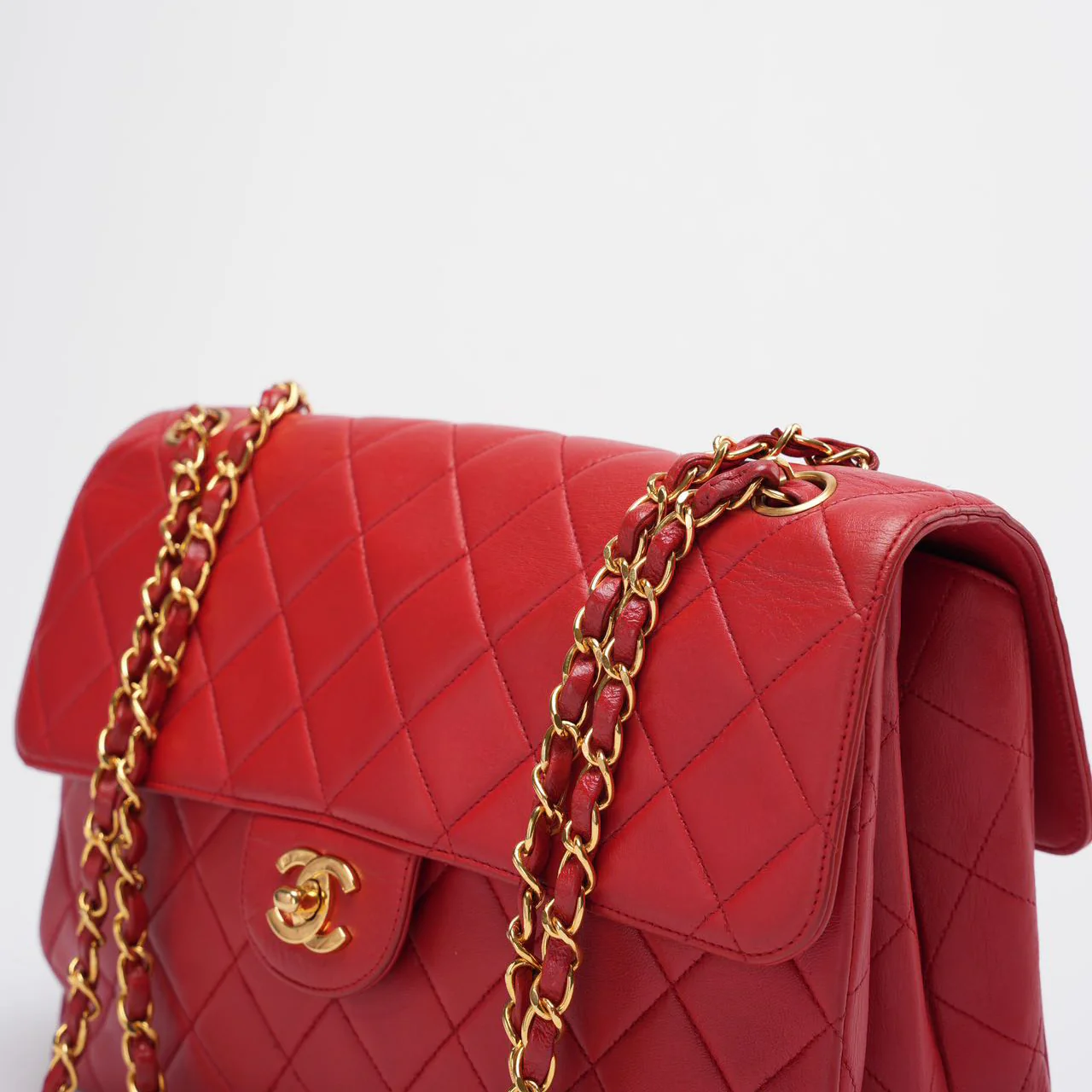 Chanel Vintage Red Classic Timeless Double Flap Bag with 24K Gold Hardware Double Side Up 