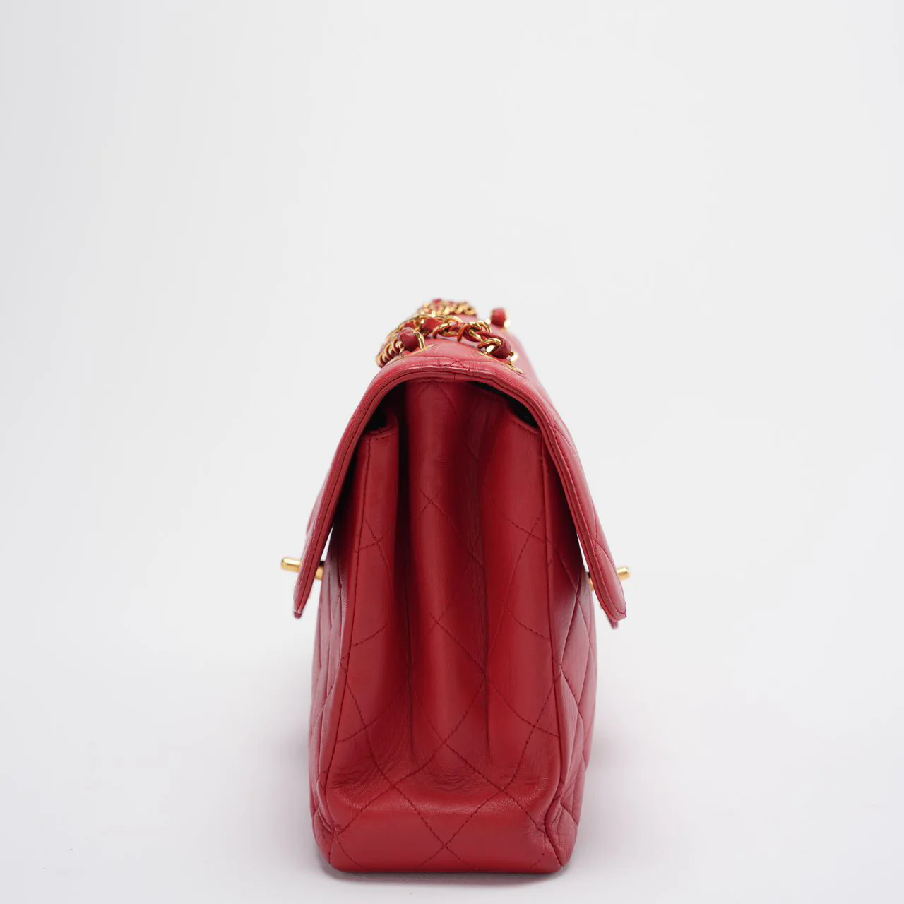 Chanel Vintage Red Classic Timeless Double Flap Bag with 24K Gold Hardware Double Side Side