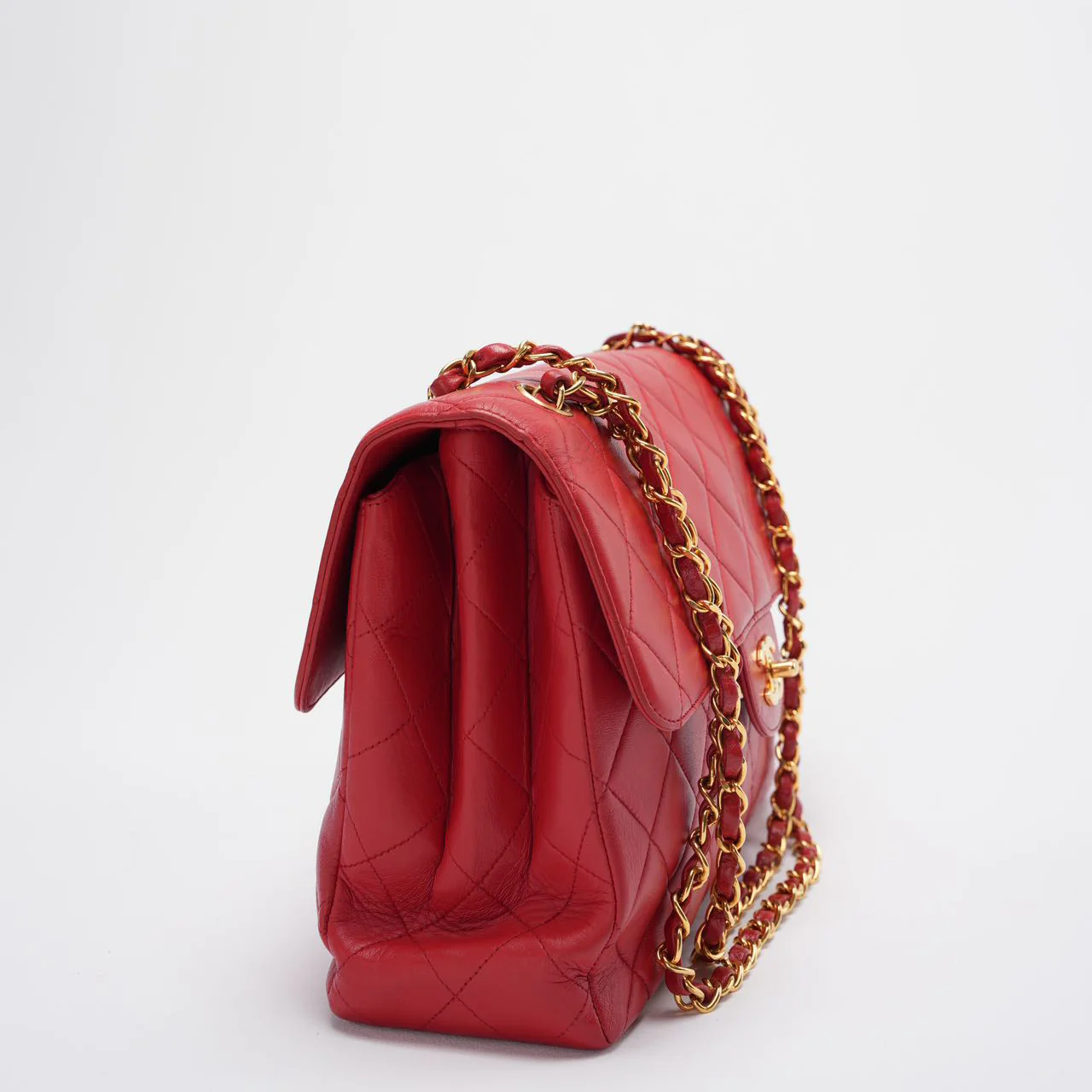 Chanel Vintage Red Classic Timeless Double Flap Bag with 24K Gold Hardware Double Side