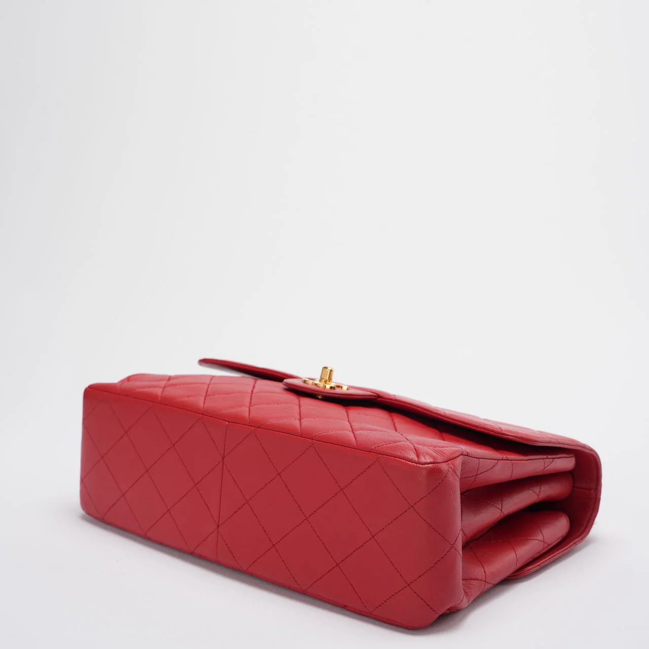 Chanel Vintage Red Classic Timeless Double Flap Bag with 24K Gold Hardware Double Side Corner