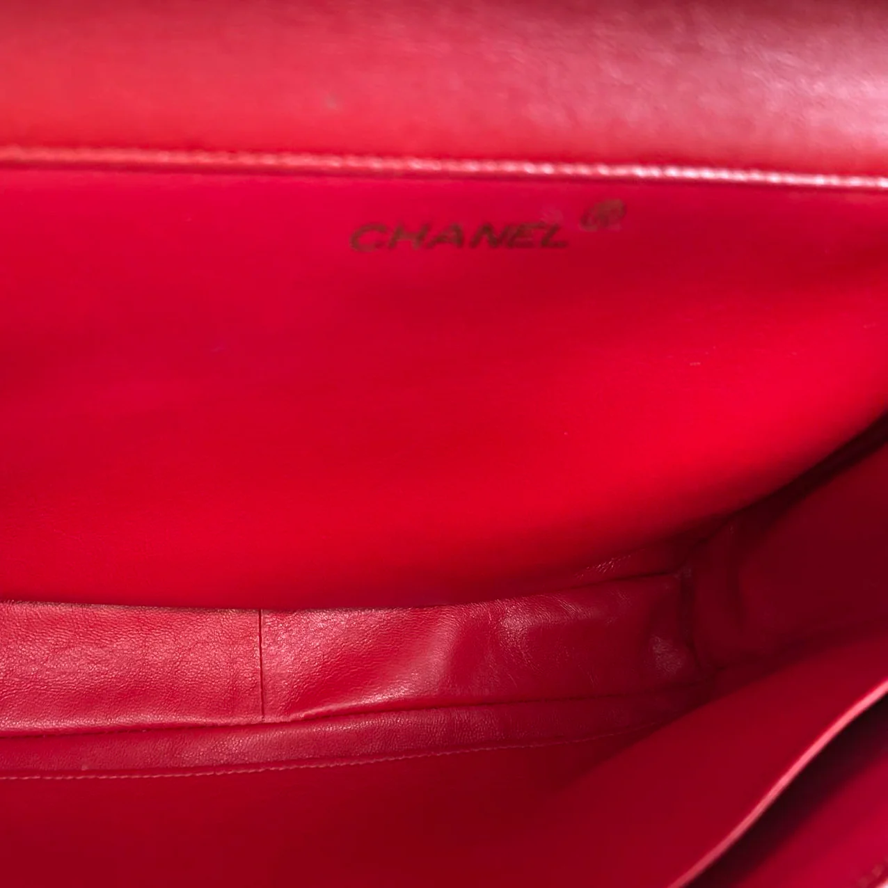 Chanel Vintage Red Classic Timeless Double Flap Bag with 24K Gold Hardware Double side inside