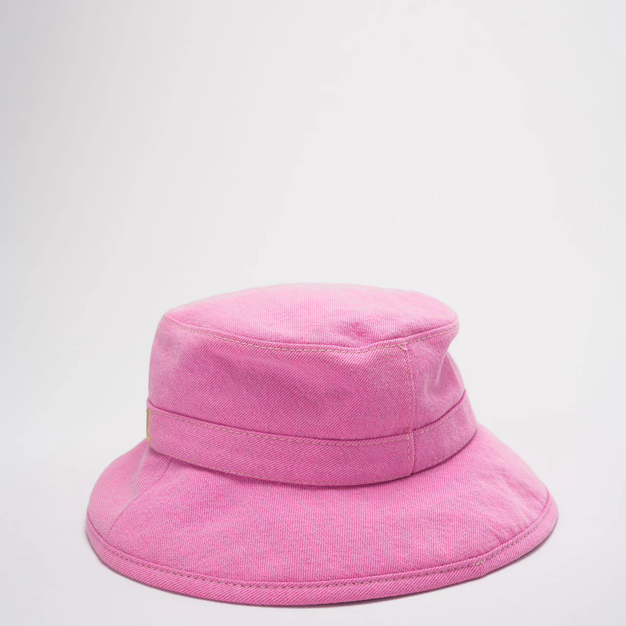 Chanel Denim Bucket Hat in Pink with Yellow Chanel Logo Size M Side