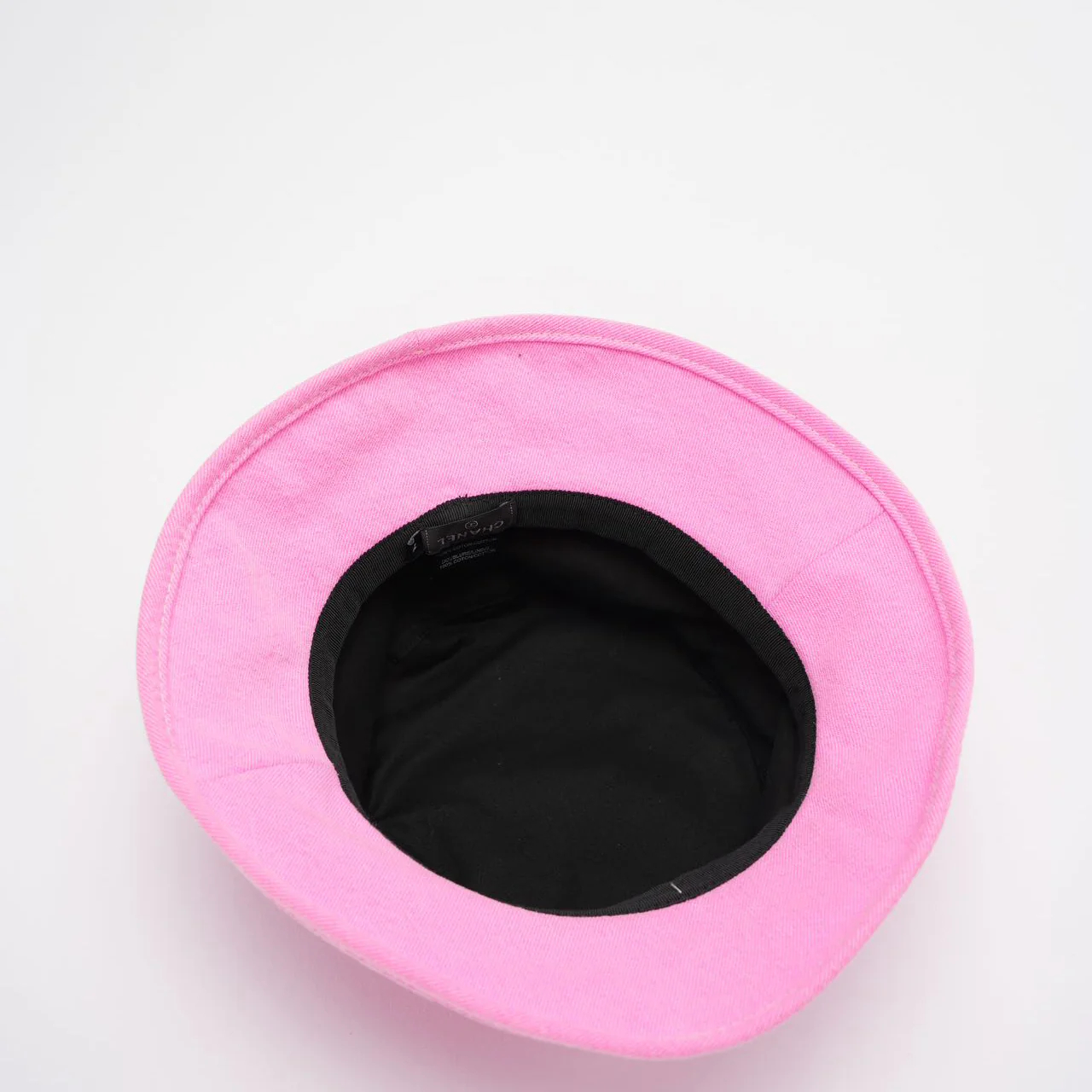 Chanel Denim Bucket Hat in Pink with Yellow Chanel Logo Size M Inside