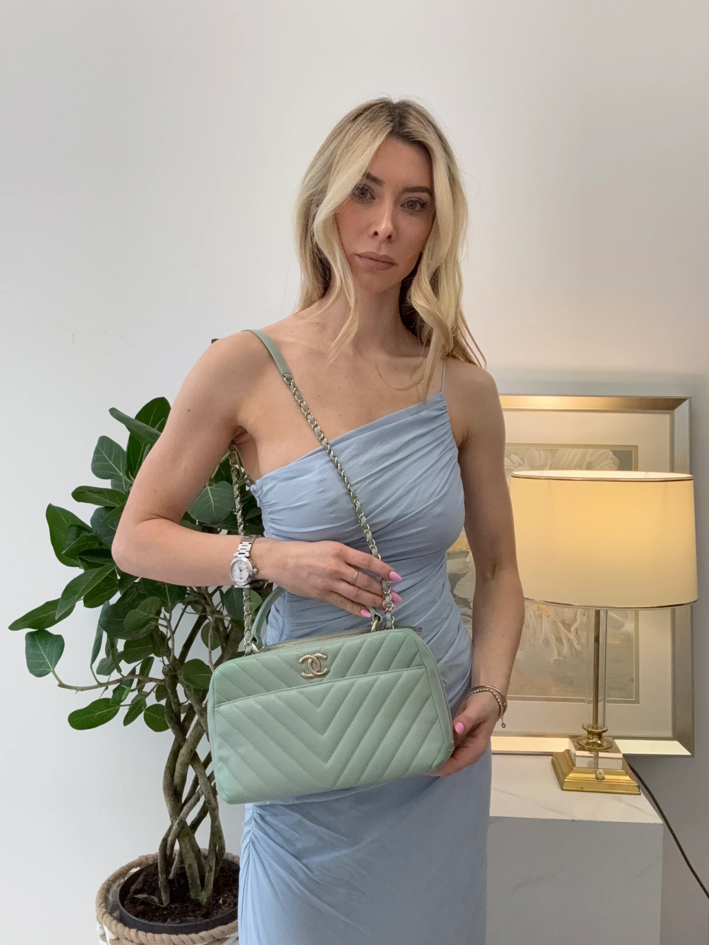 Chanel Trendy CC Bowling Medium Lamb Mint Green 2018