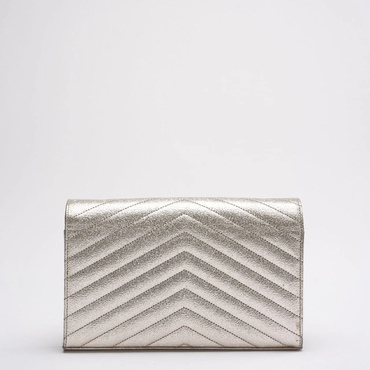 Saint Laurent Silver Chevron Monogram Envelope Chain Wallet