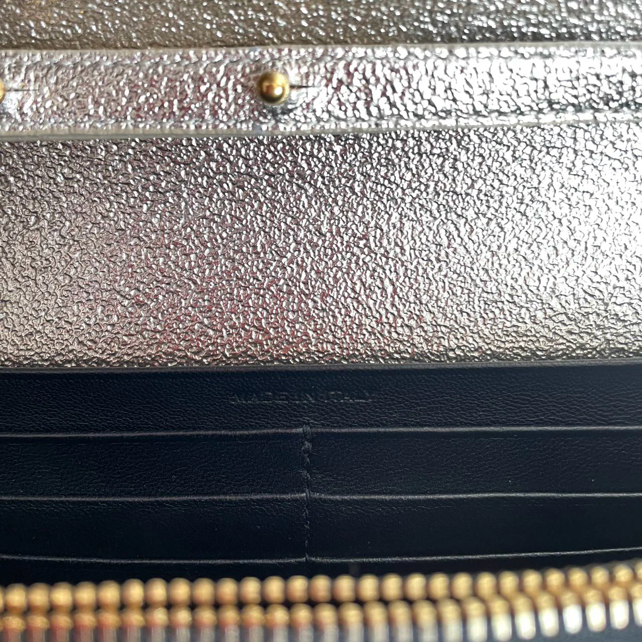 Saint Laurent Silver Chevron Monogram Envelope Chain Wallet