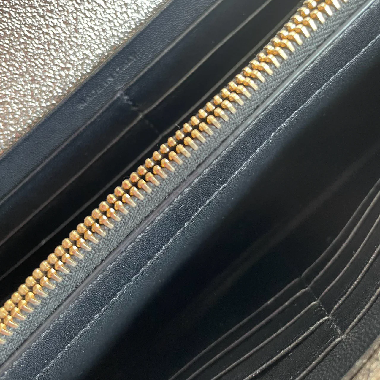 Saint Laurent Silver Chevron Monogram Envelope Chain Wallet