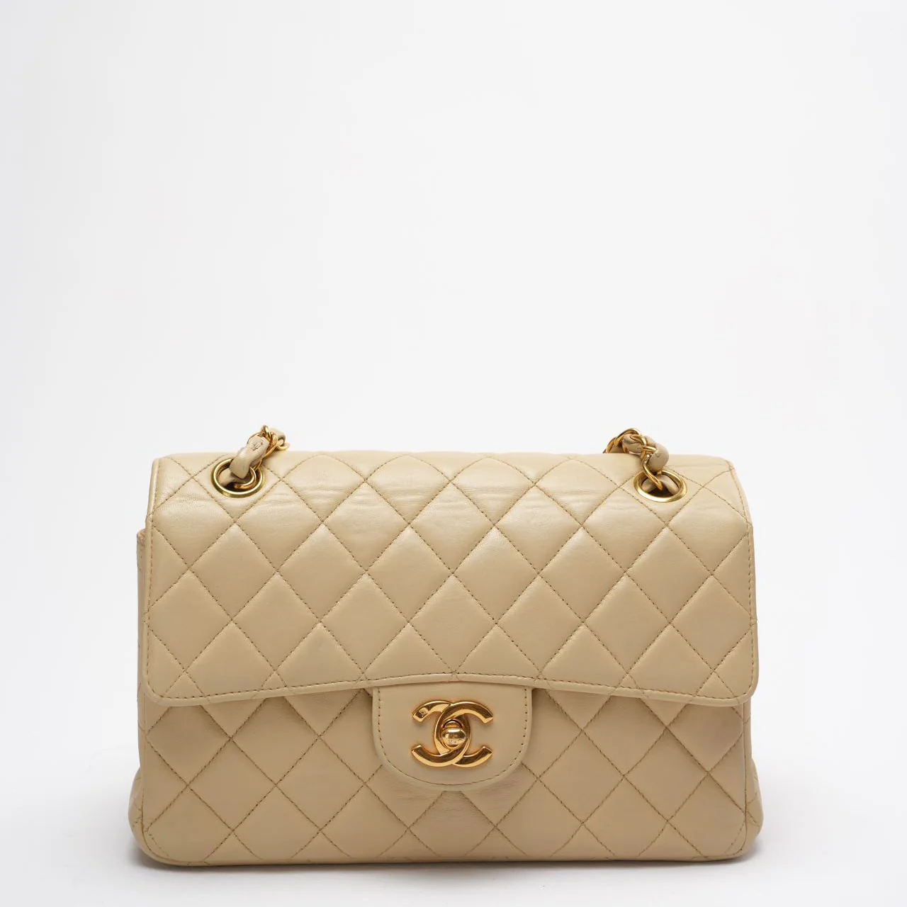 Sac à rabat classique Chanel vintage double face beige