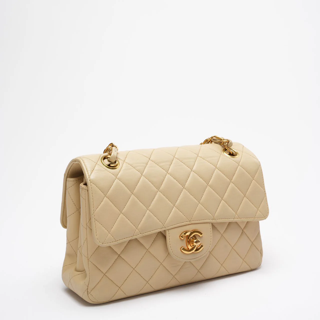 Sac à rabat classique Chanel vintage double face beige