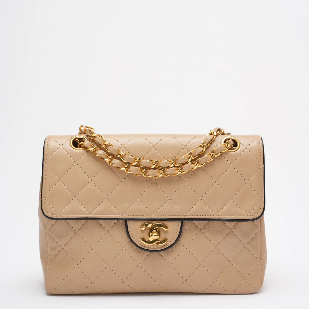 Chanel Vintage Two-Tone Timeless Flap Bag Black Beige