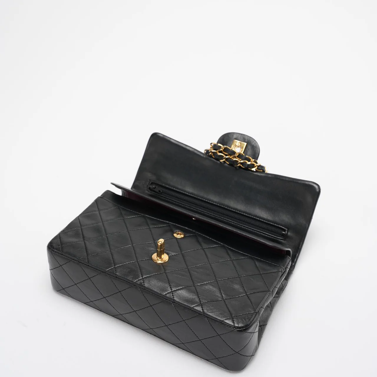 Chanel Vintage Classic Timeless Flap Bag  Black Lambskin with 24K Gold Hardware (Rare)