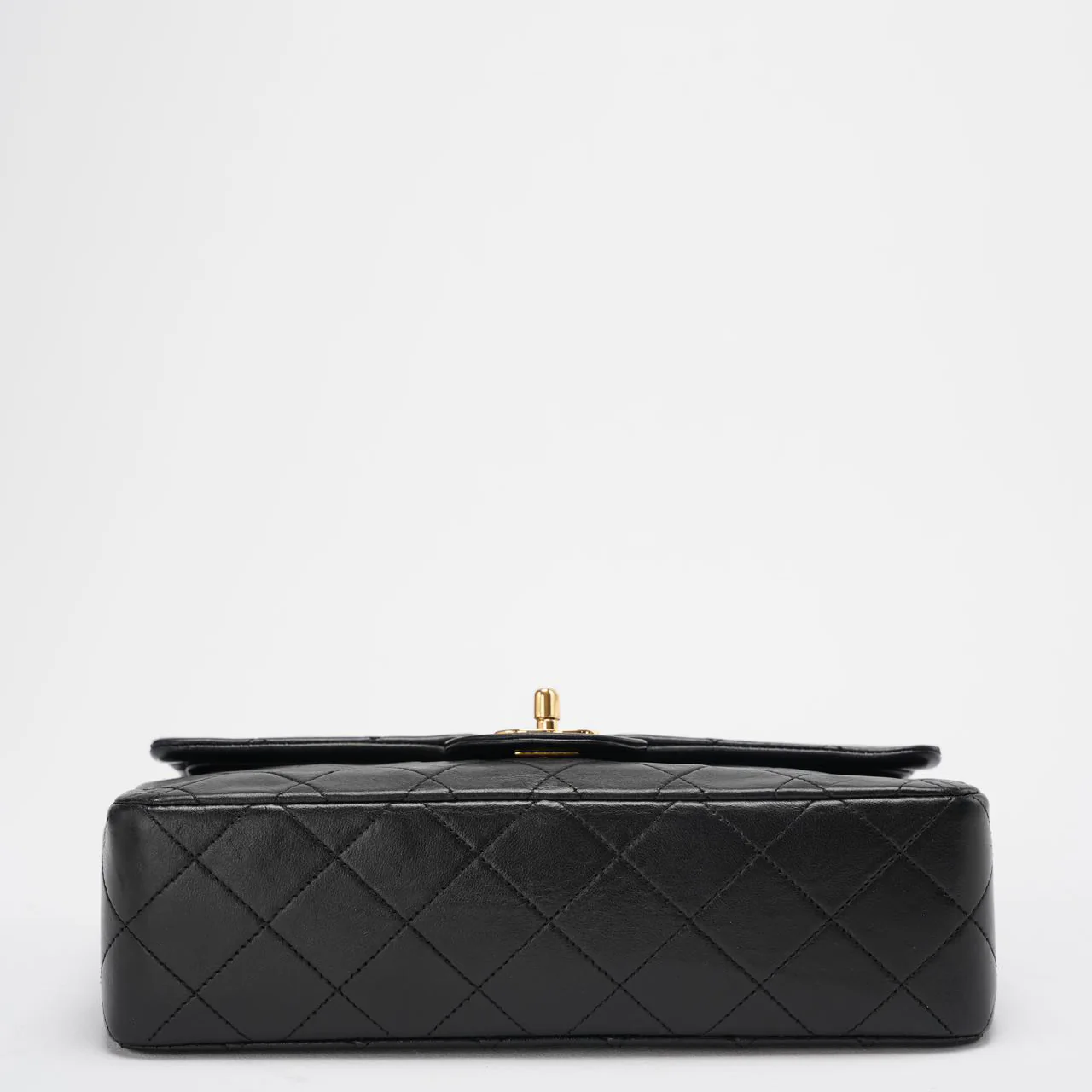 Chanel Vintage Classic Timeless Flap Bag  Black Lambskin with 24K Gold Hardware (Rare) Bottom 