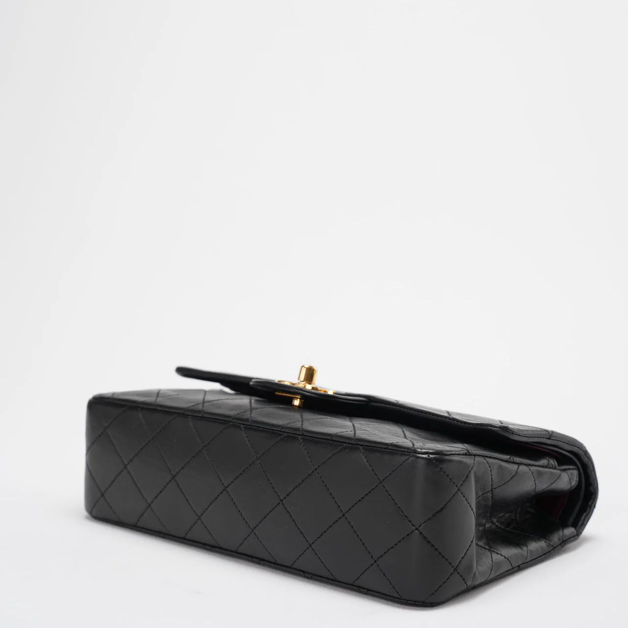 Chanel Vintage Classic Timeless Flap Bag  Black Lambskin with 24K Gold Hardware (Rare) Corner