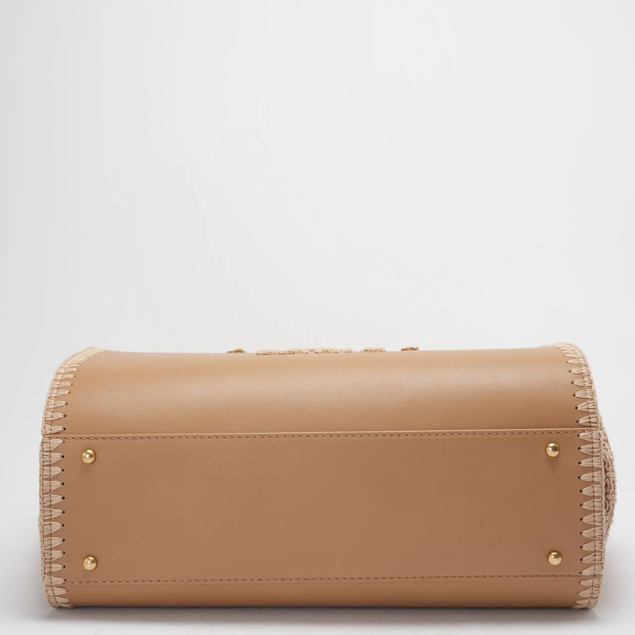 Chanel Deauville Medium Tote Bag in Camel Calfskin Knit with Gold-Tone Hardware Bottom 