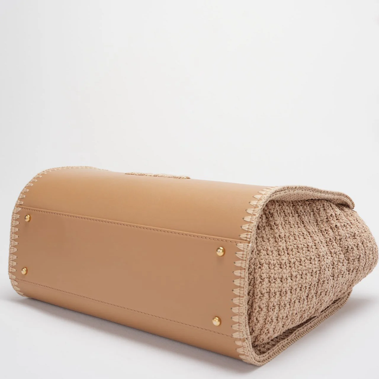 Chanel Deauville Medium Tote Bag in Camel Calfskin Knit with Gold-Tone Hardware