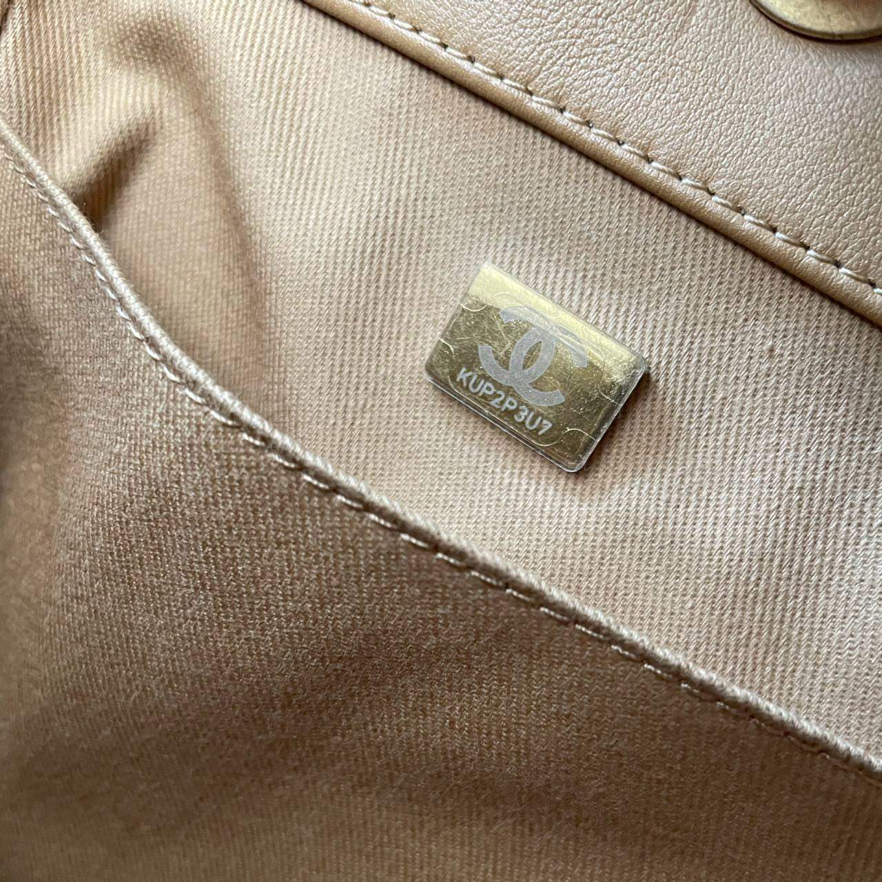 Chanel Deauville Medium Tote Bag in Camel Calfskin Knit with Gold-Tone Hardware