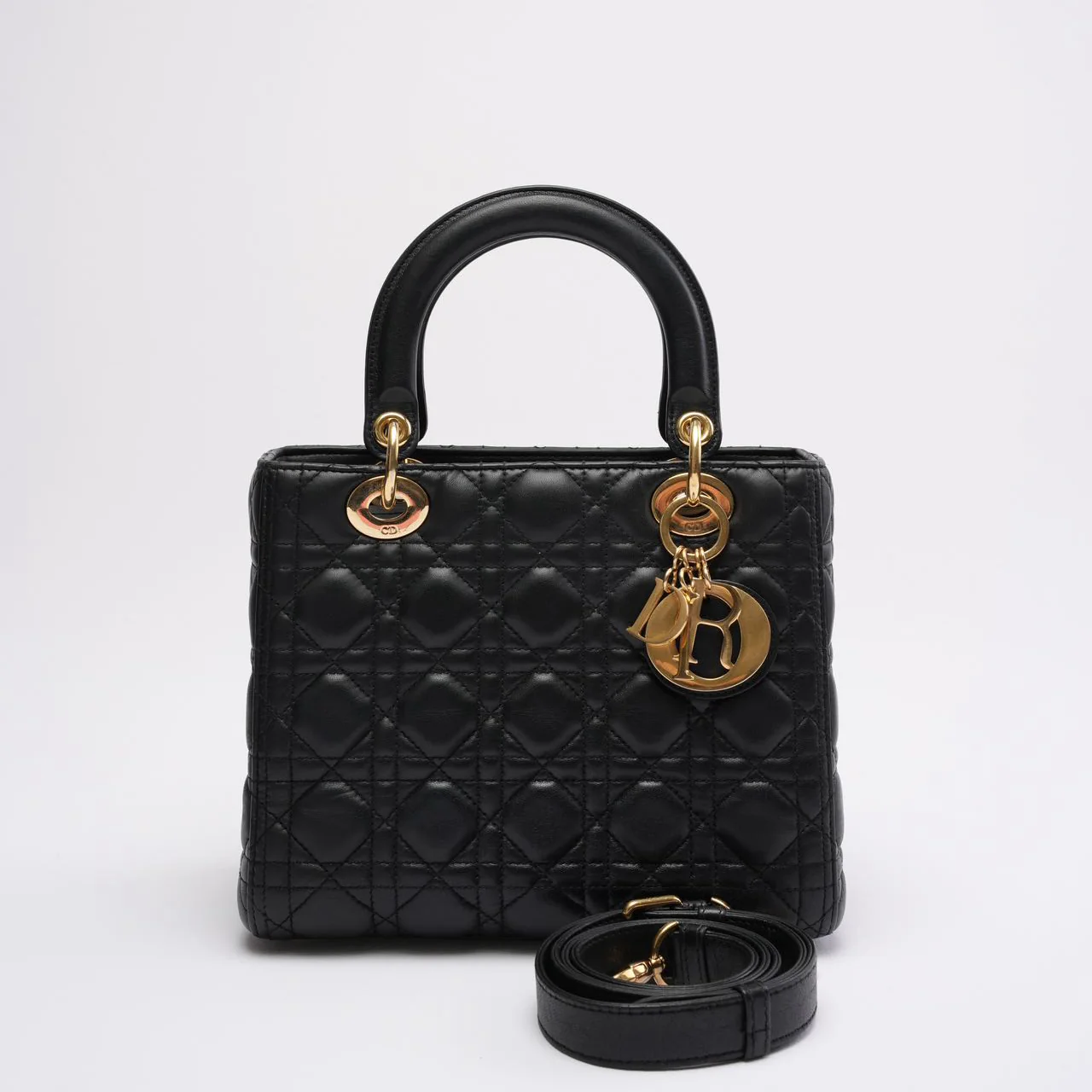 Christian Dior Black Medium Lady Dior Cannage Bag Lambskin 2019