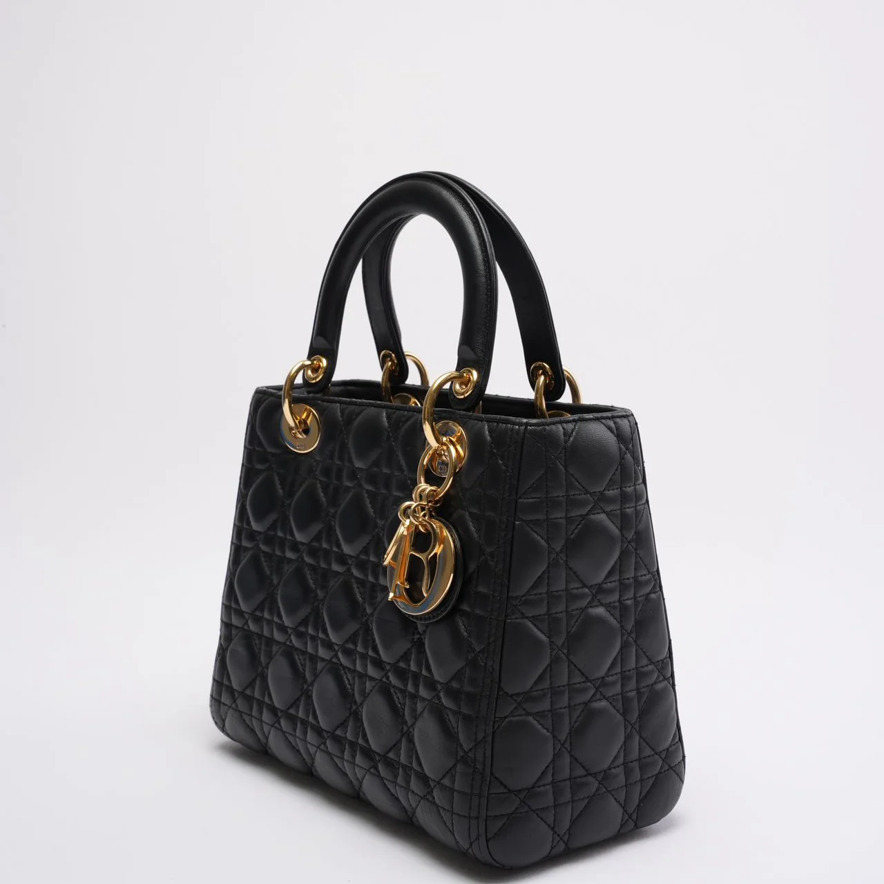 Christian Dior Black Medium Lady Dior Cannage Bag Lambskin 2019