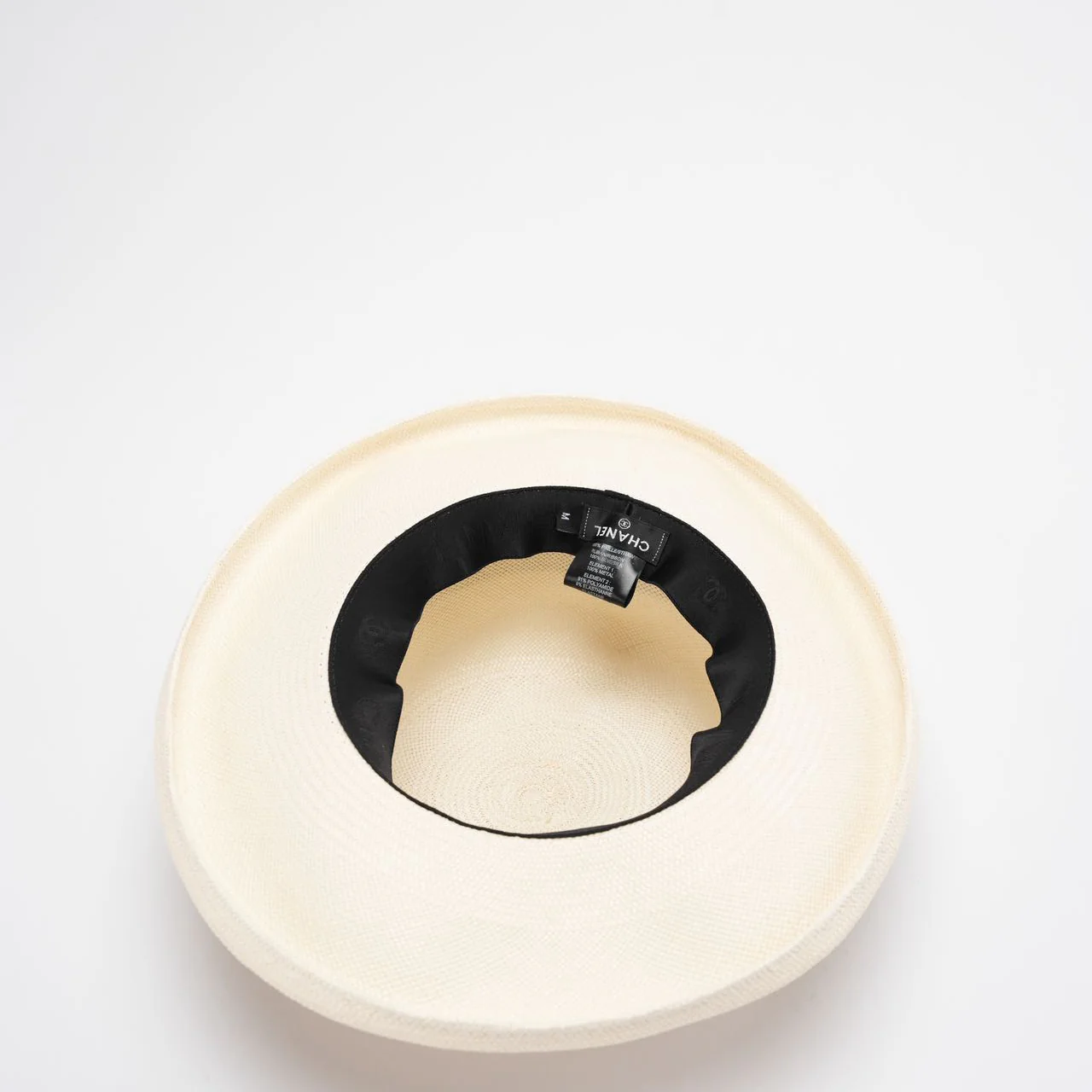 Chanel Straw Boater Hat in White and Black with CC Logo – Size M