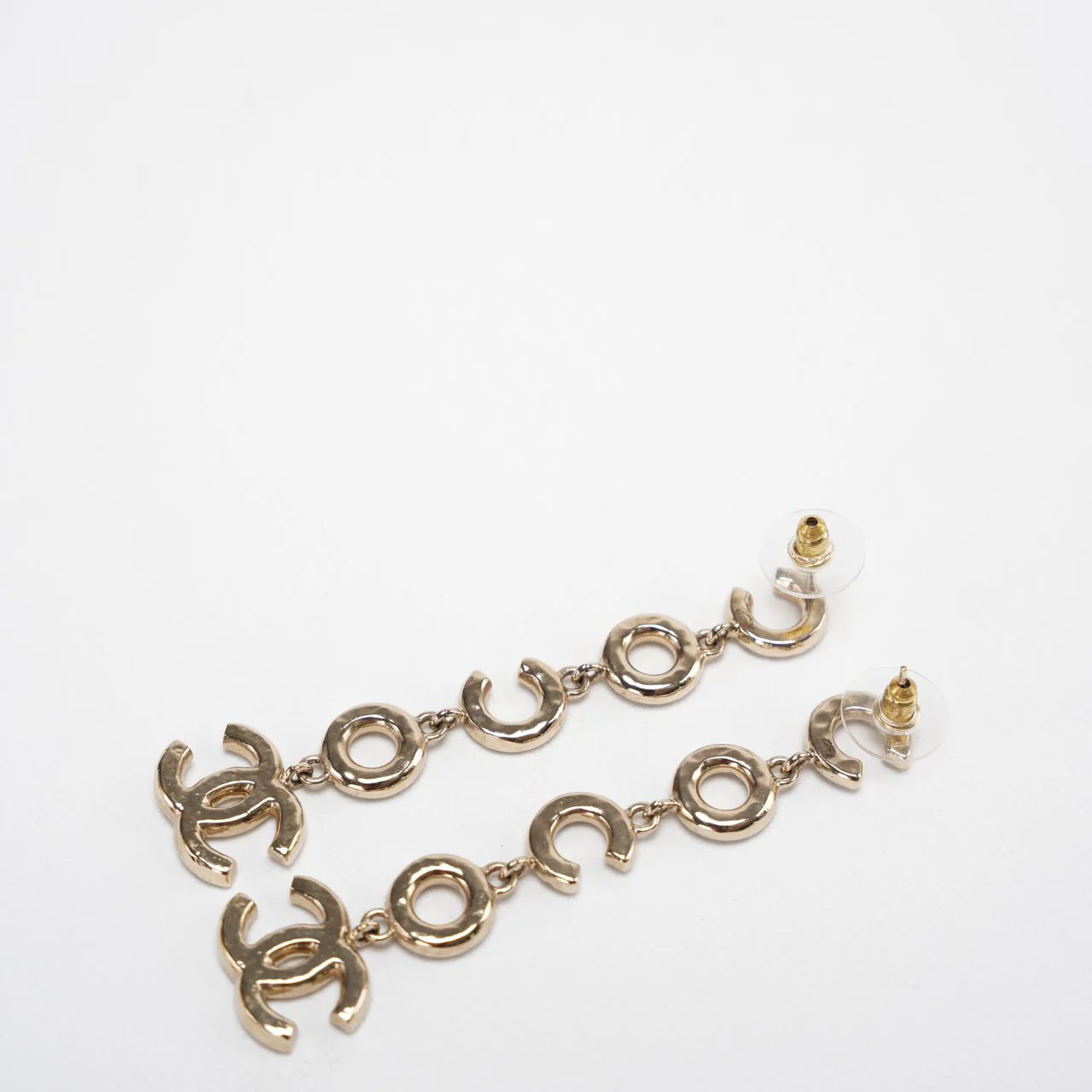 Chanel Coco Drop Earrings Pearl Crystal CC in Gold Back