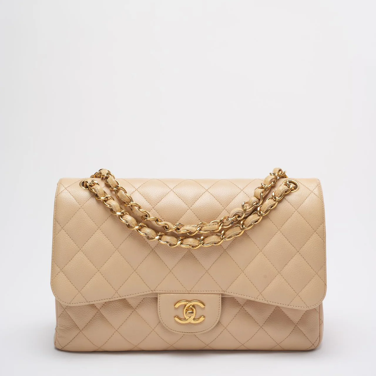 Chanel Classic Jumbo Double Flap Bag Beige Caviar