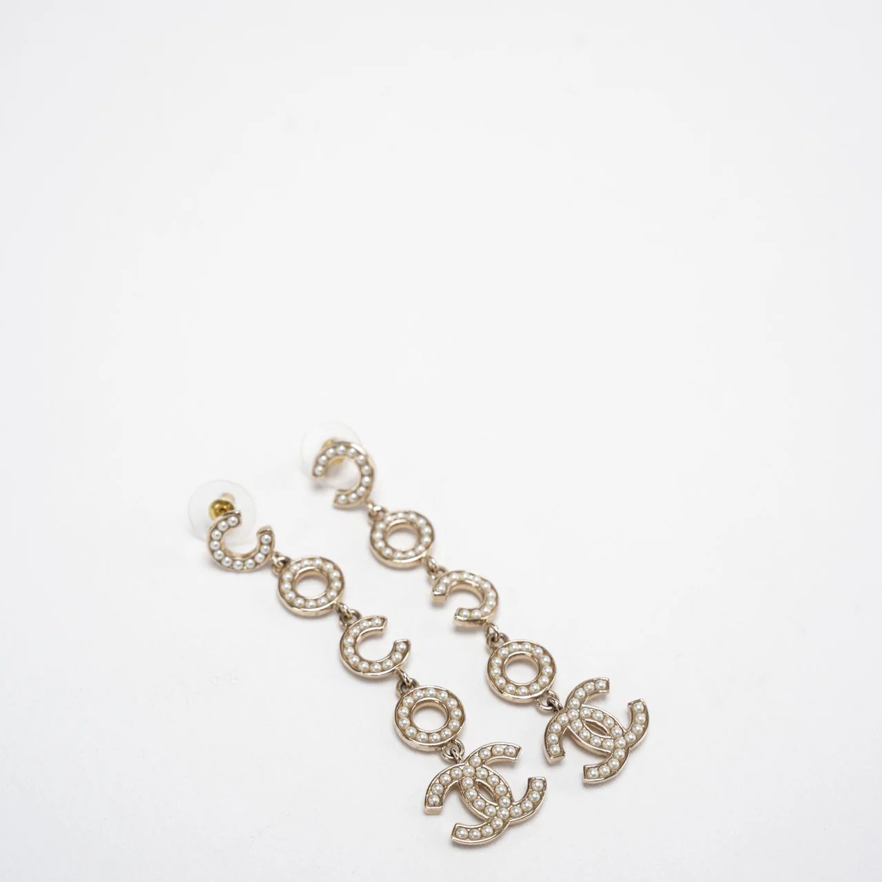 Chanel Coco Drop Earrings Pearl Crystal CC in Gold High Quality Designer Jewelry