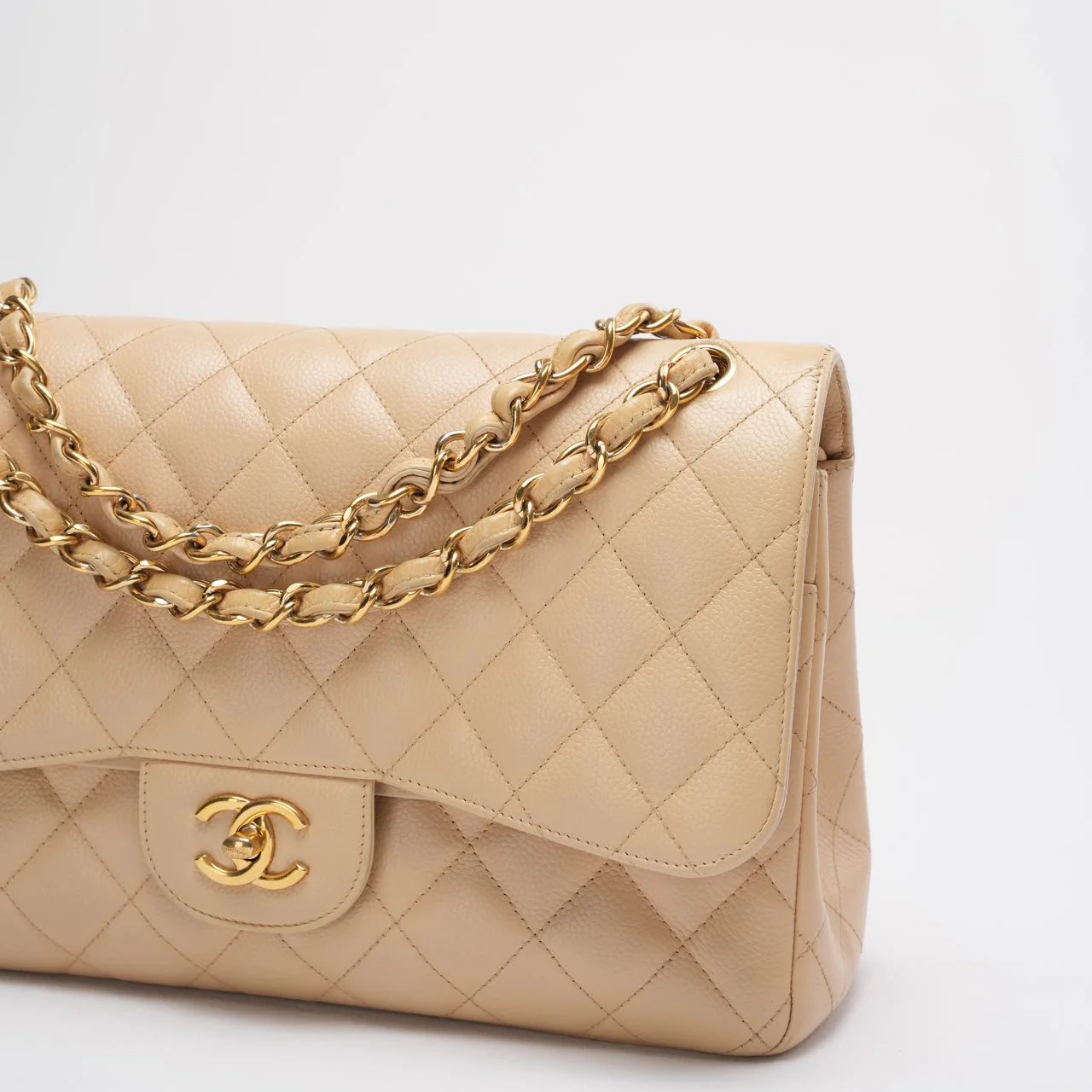 Chanel Classic Jumbo Double Flap Bag Beige Caviar