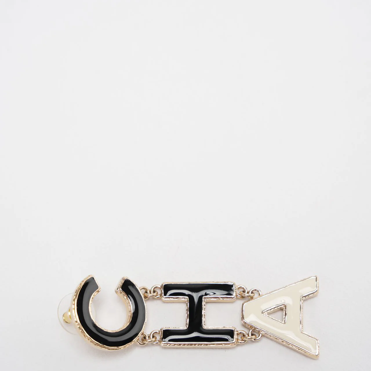 Chanel Cha-Nel Logo Drop Earrings Letter in Brass & Enamel – 2022 Collection