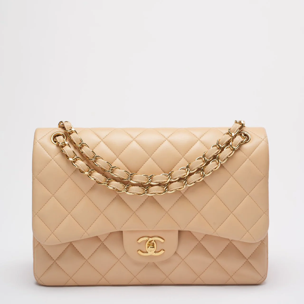 Chanel Classic Jumbo Double Flap Bag Beige Lambskin