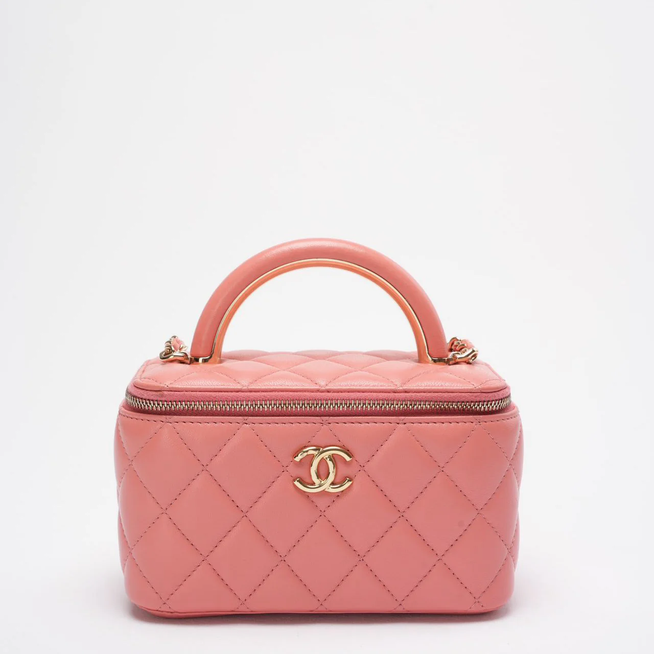 Chanel Kosmetiktasche rechteckig Tragegriff Lammleder Rosa