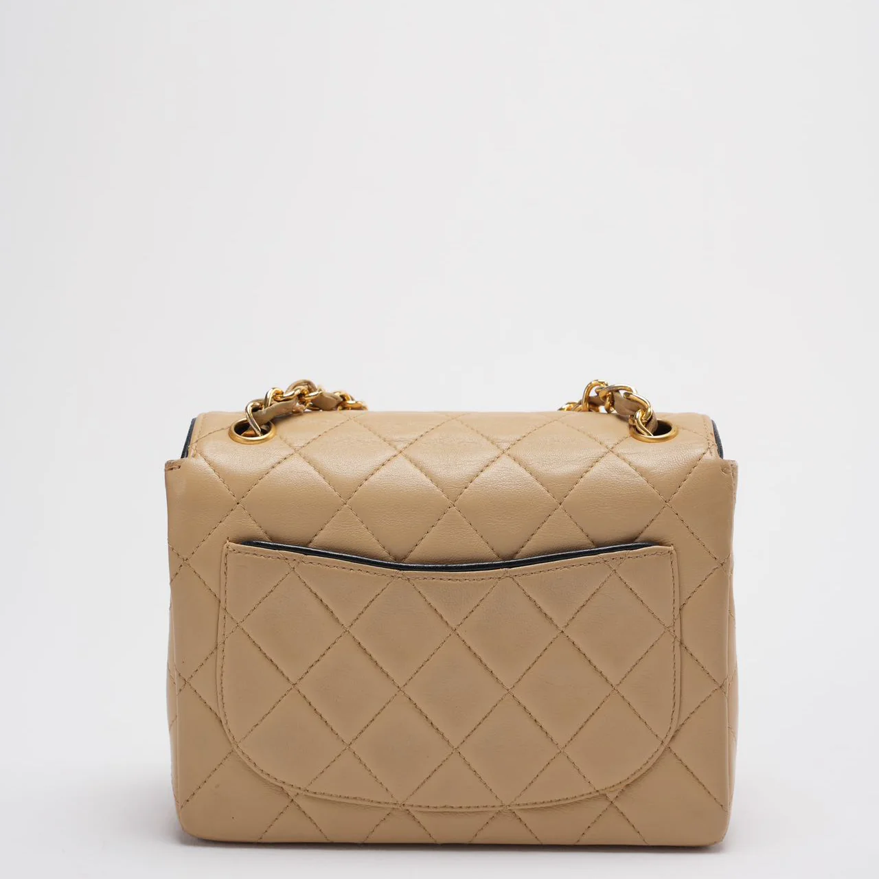 Chanel Vintage Classic/Timeless Mini Square Flap 11.12 Bag in Beige Black With 24k Gold Hardware