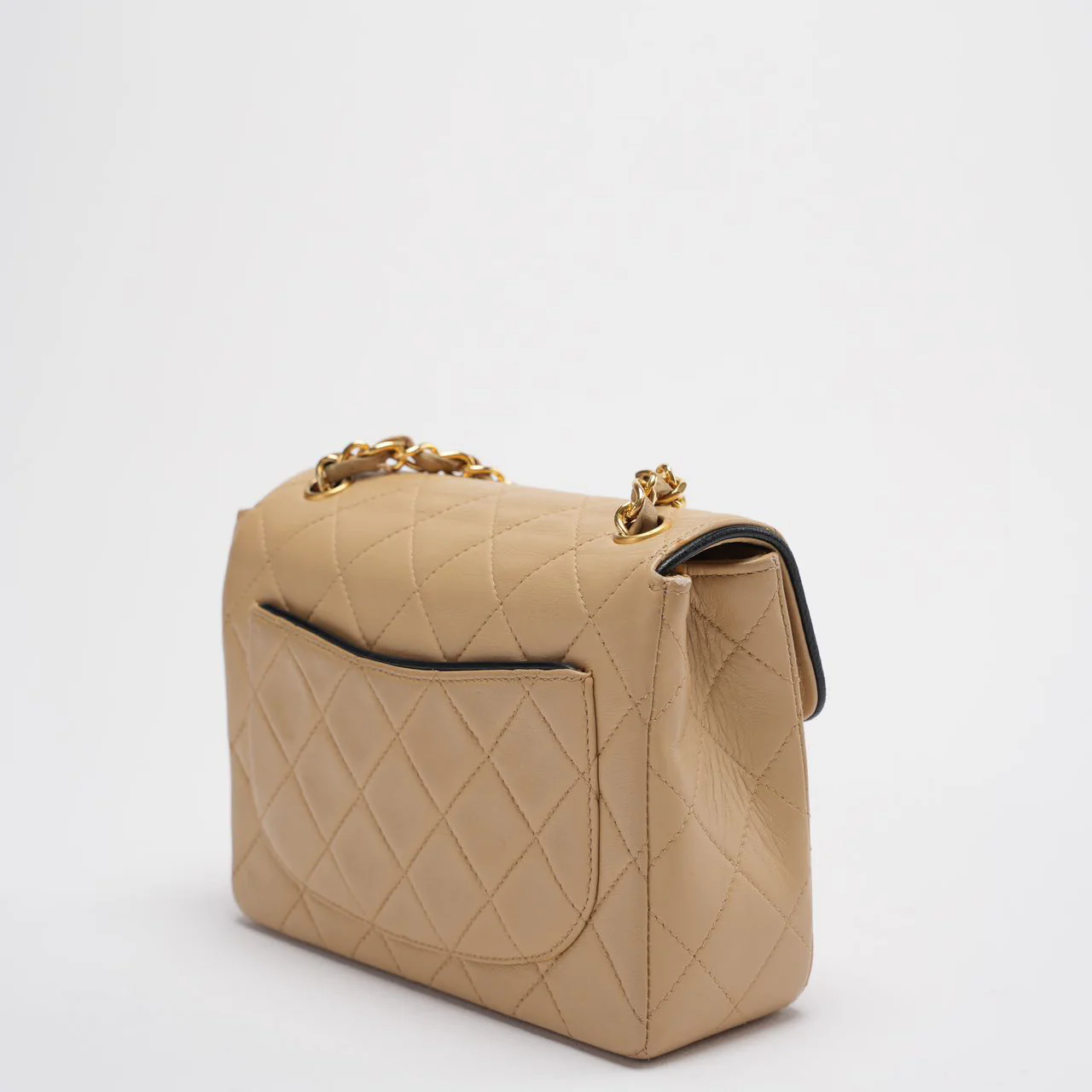 Chanel Vintage Classic/Timeless Mini Square Flap 11.12 Bag in Beige Black With 24k Gold Hardware