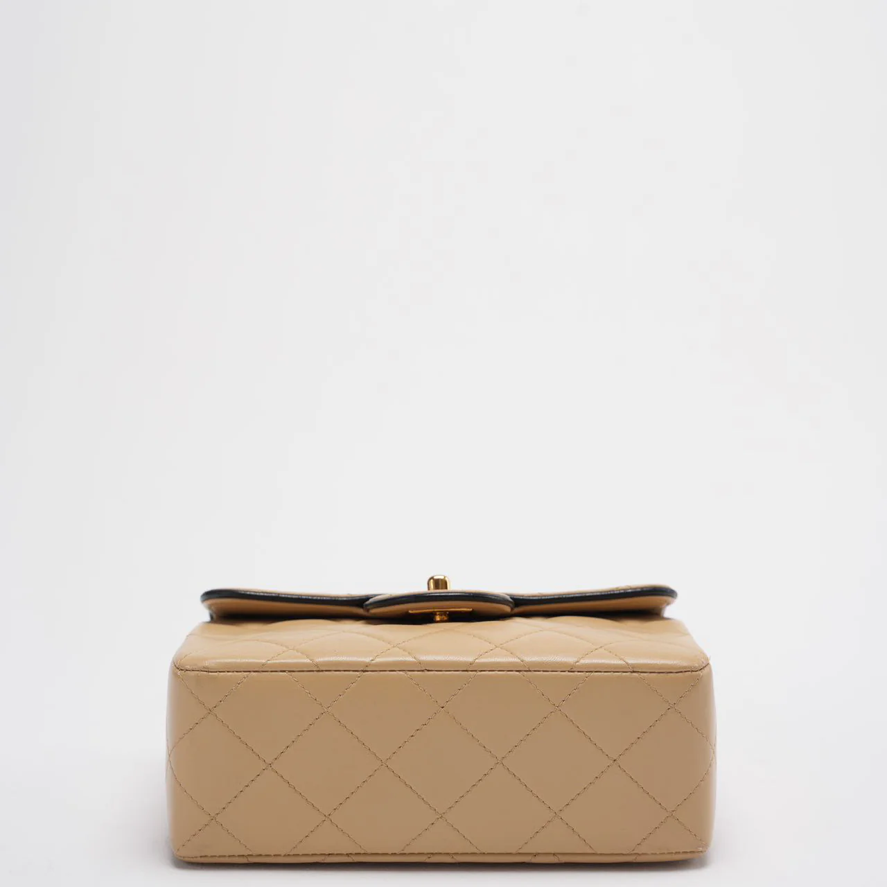 Chanel Vintage Classic/Timeless Mini Square Flap 11.12 Bag in Beige Black With 24k Gold Hardware