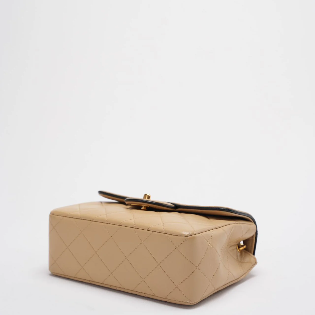 Chanel Vintage Classic/Timeless Mini Square Flap 11.12 Bag in Beige Black With 24k Gold Hardware