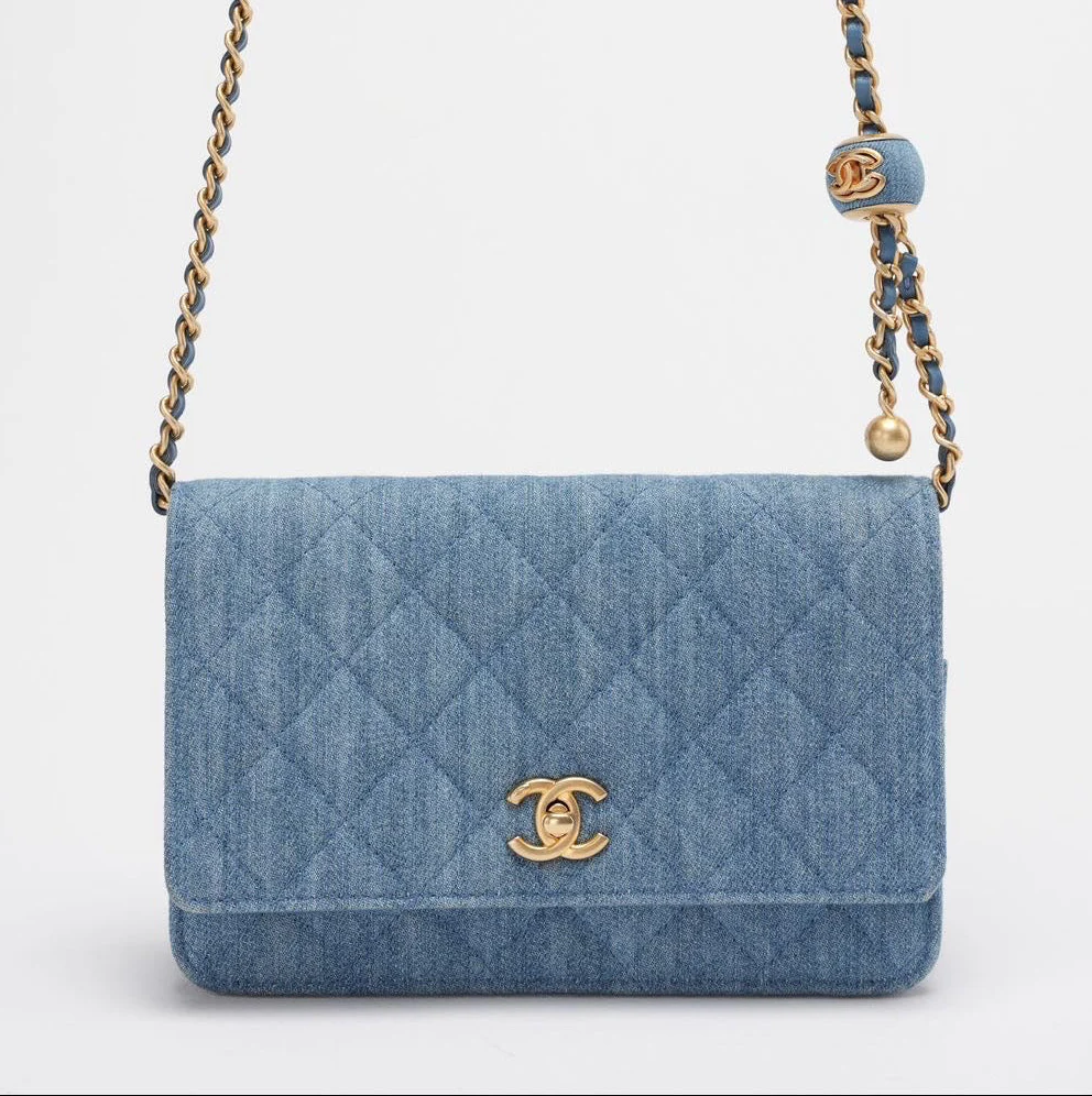 Chanel Denim Wallet On Chain (Woc) CC Pearl Crush Bag from 2022 Front 