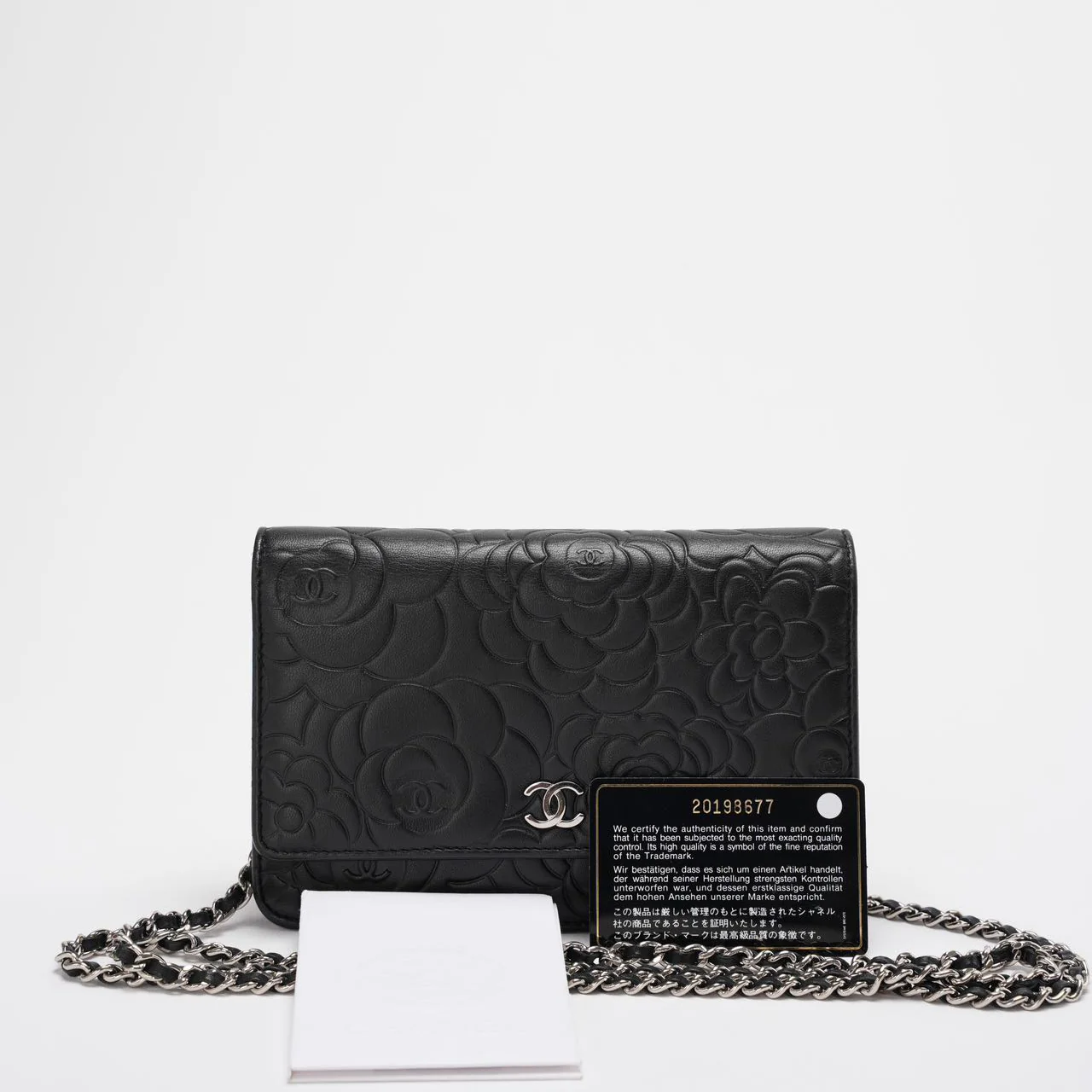 Chanel Wallet On Chain (Woc) Camellia Black Lambleather Silver Hardware