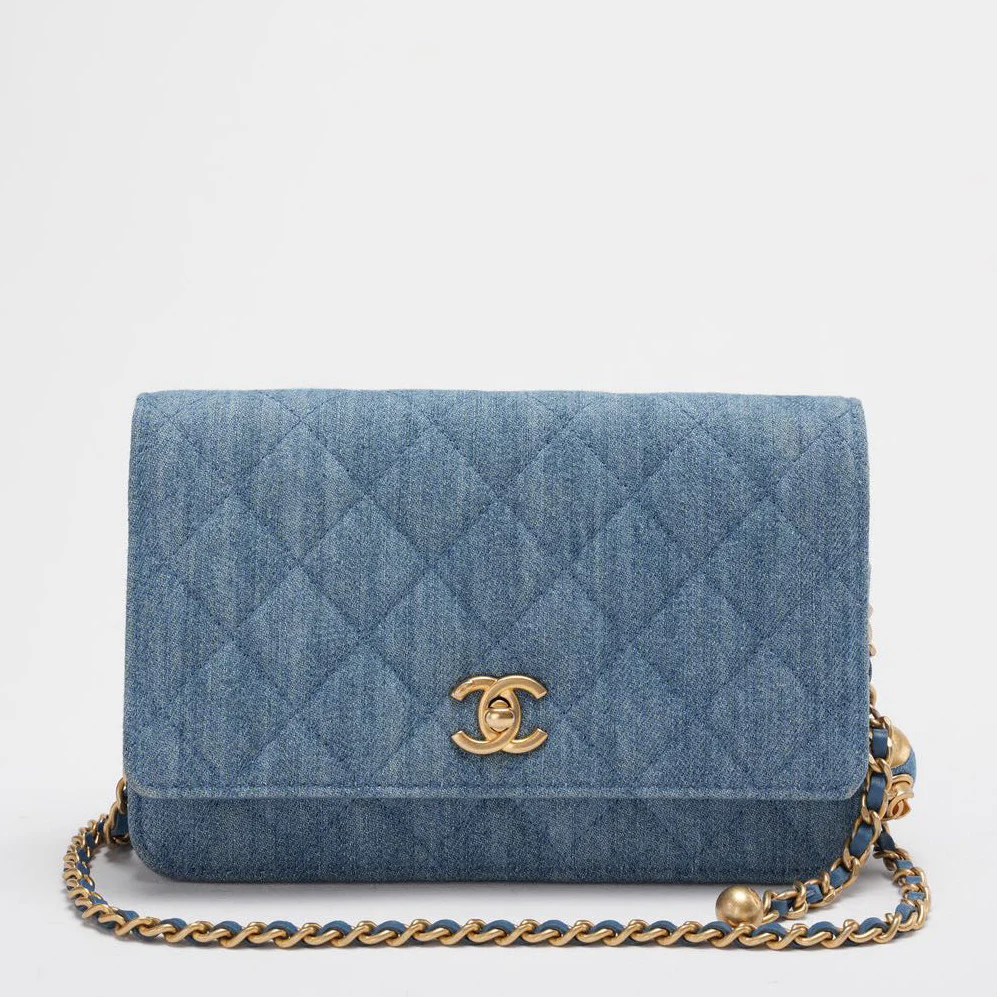 Chanel Denim Wallet On Chain (Woc) CC Pearl Crush Bag from 2022 Front 