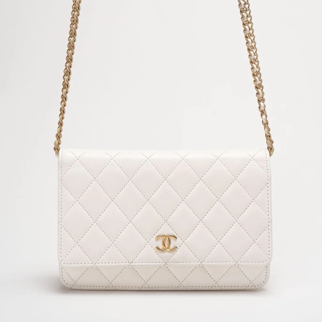 Chanel White Wallet On Chain (Woc) 22B Chip Version Double Chain Shoulder Strap in Gold