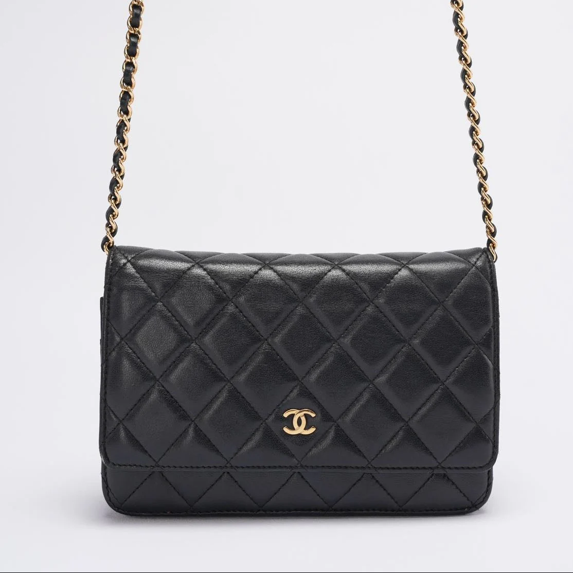 Chanel Wallet On Chain (Woc) Bag Black In Lambskin Leather With Gold Hardware