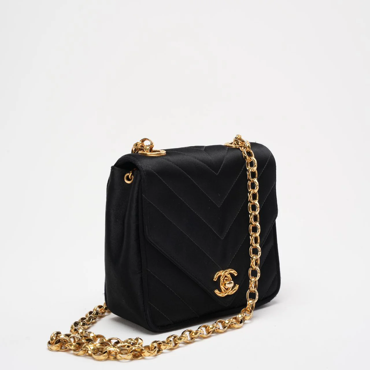Chanel Timeless Chevron Mini Square Silk Dark Blue