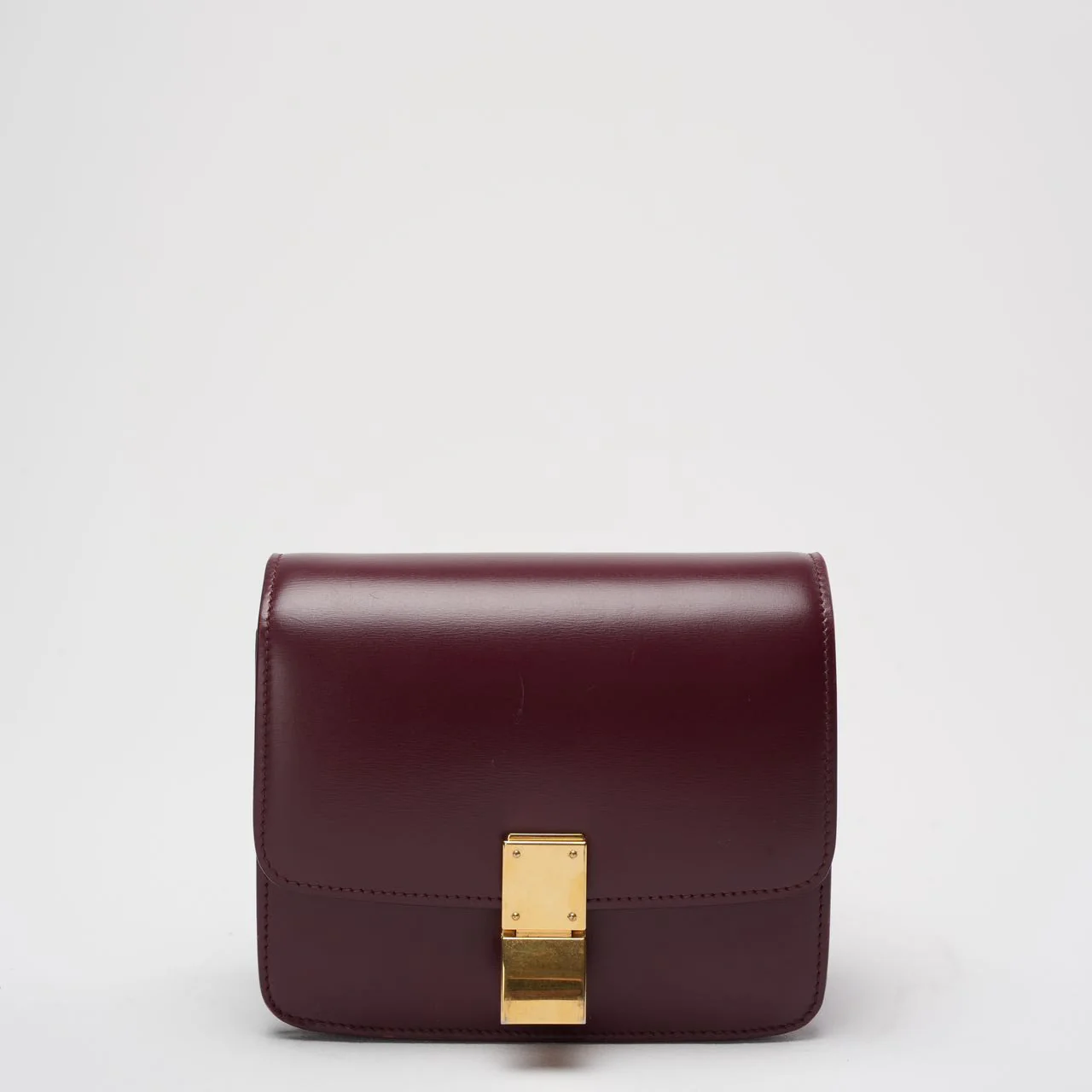 Celine Burgundy Classic Box Small Leather Shoulder Bag