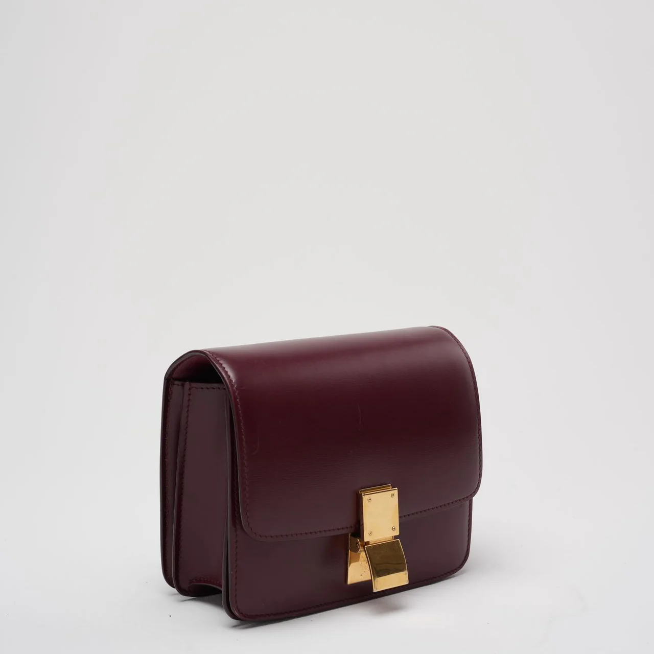 Celine Burgundy Classic Box Small Leather Shoulder Bag