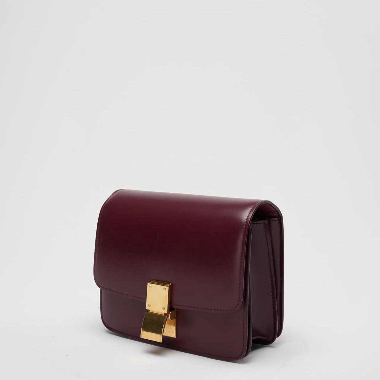 Celine Burgundy Classic Box Small Leather Shoulder Bag