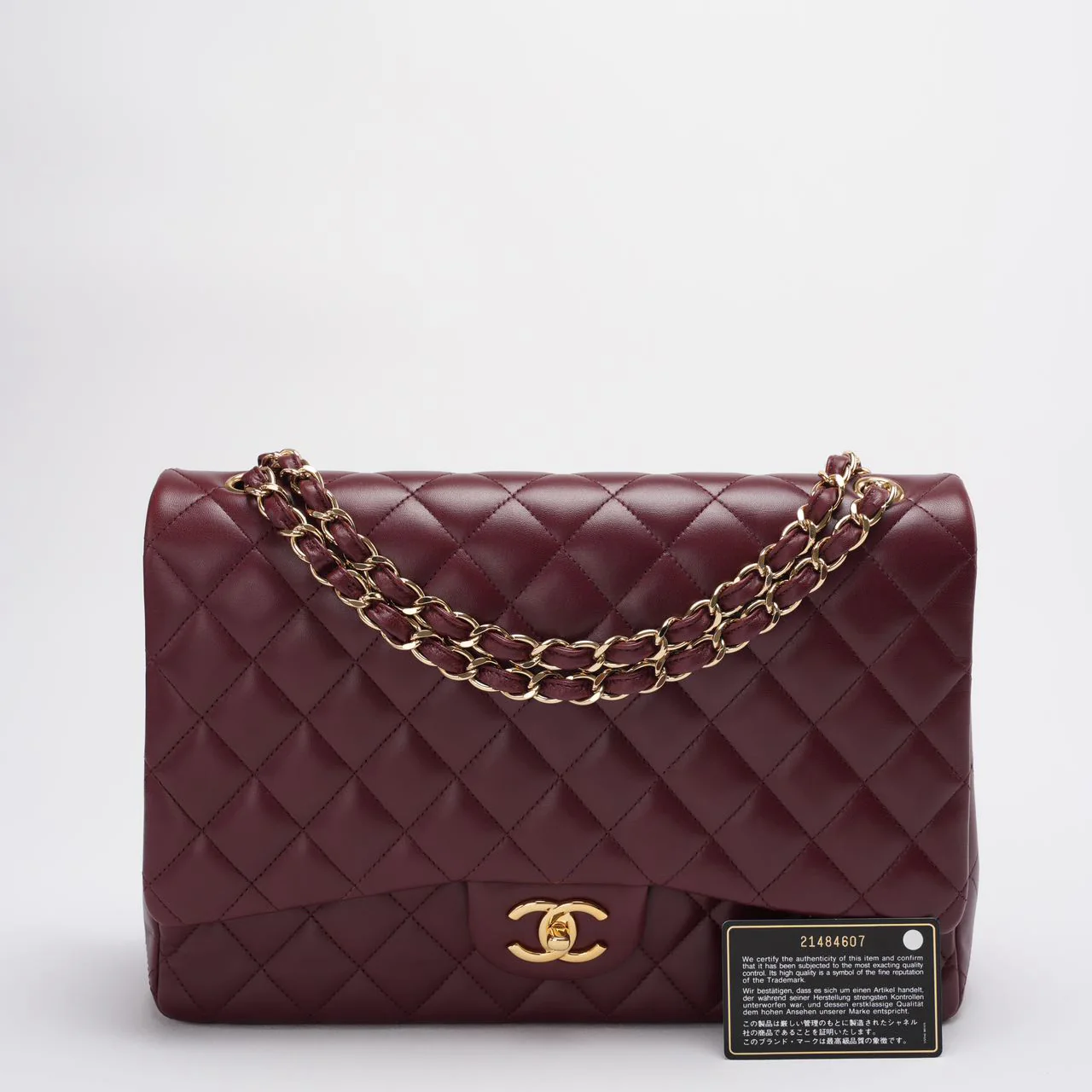 Chanel Burgundy Timeless Classic Flap Bag Maxi Lambskin Front