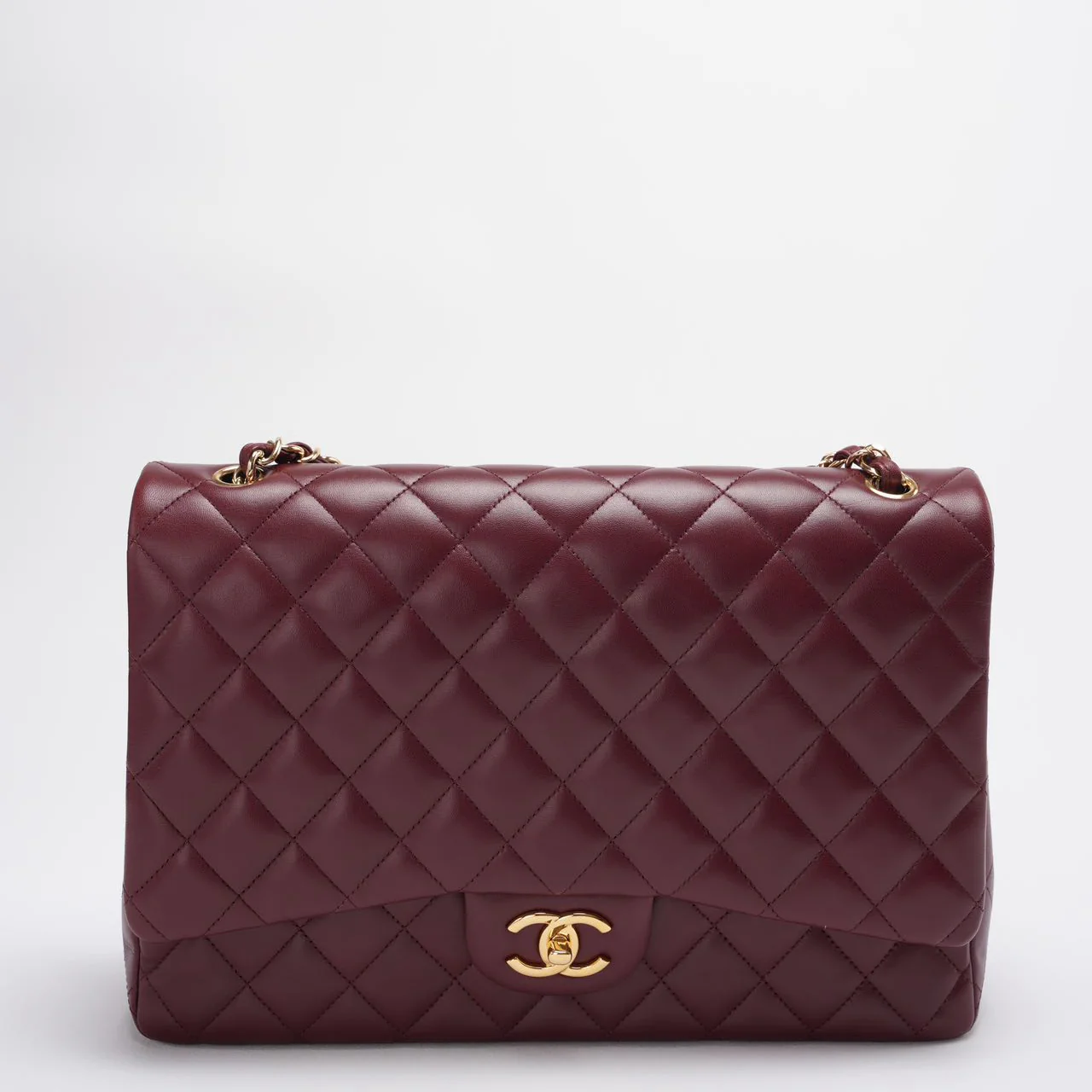 Chanel Burgundy Timeless Classic Flap Bag Maxi Lambskin Front